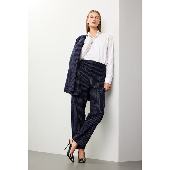 THAKOON x RTR Navy Stripe Twill Pinstripe Cargo Pants Size 12 - Picture 1 of 13